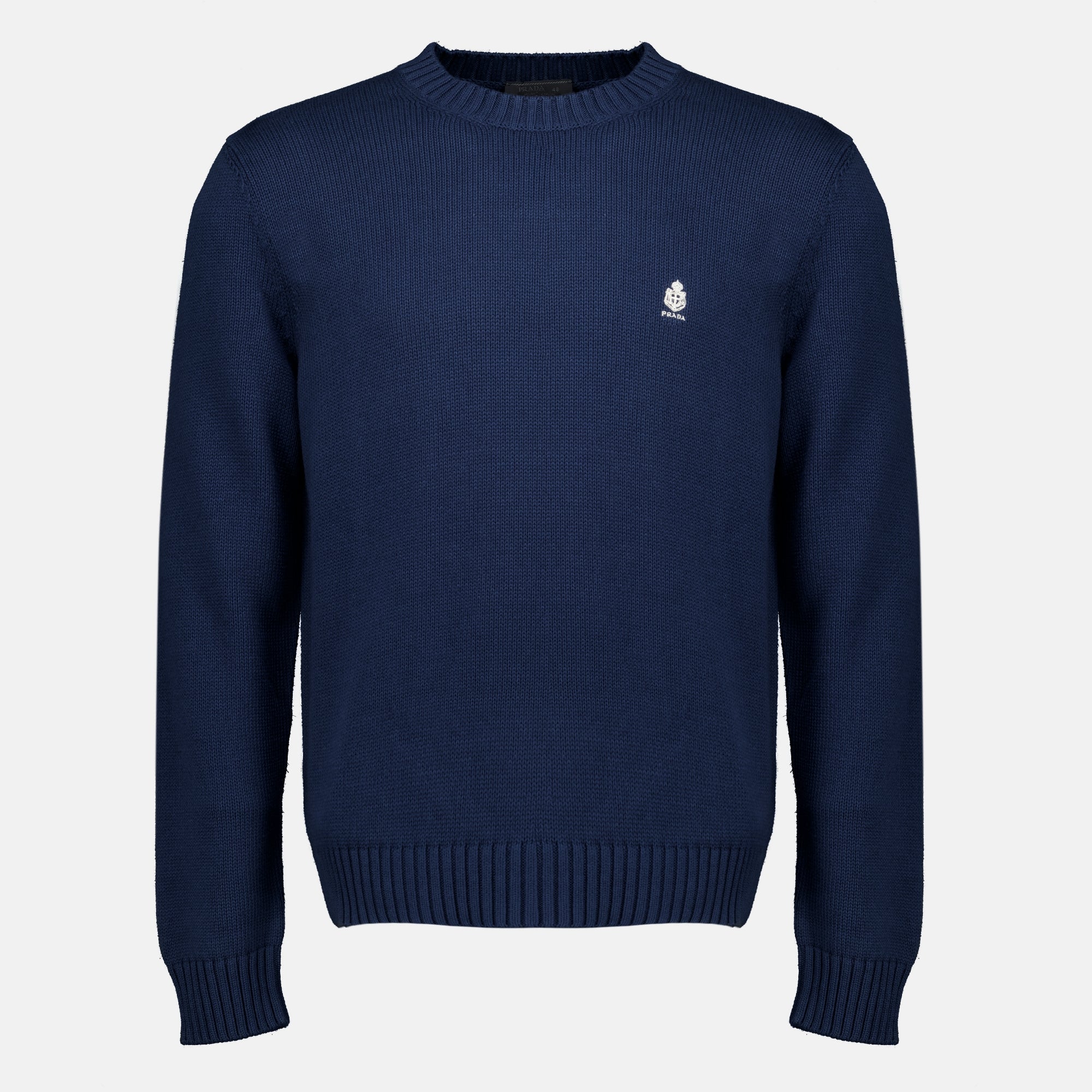 Maille Pull bleu marine en coton Prada Bleu foncé Homme