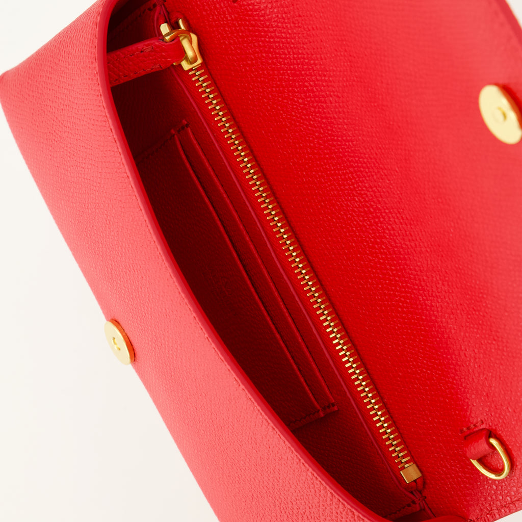 Petite maroquinerie Portafoglio a catena VLogo in pelle rossa Valentino Garavani Rouge Femme