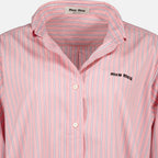 Image de l'article Chemise oversize en popeline rose rayée de la marque Miu Miu pour Femme - Saison Printemps-Été 2026 - Vue détaillée_2