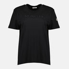 Bild des schwarzen bestickten Logo-T-Shirts der Marke Moncler für Damen - Frühling-Sommer-Saison 2026 - Vorderansicht