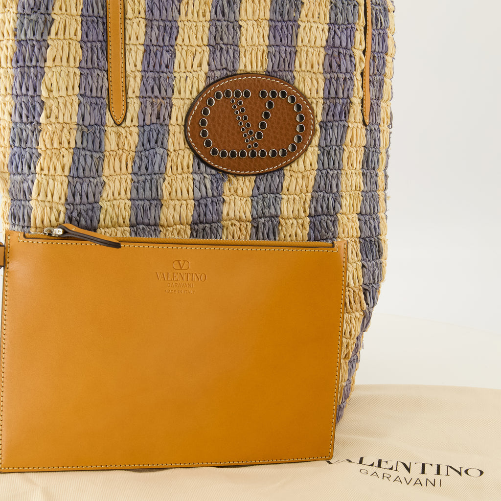 Sacs cabas Borsa in Raffia Striata Blu Valentino Garavani Bleu Femme