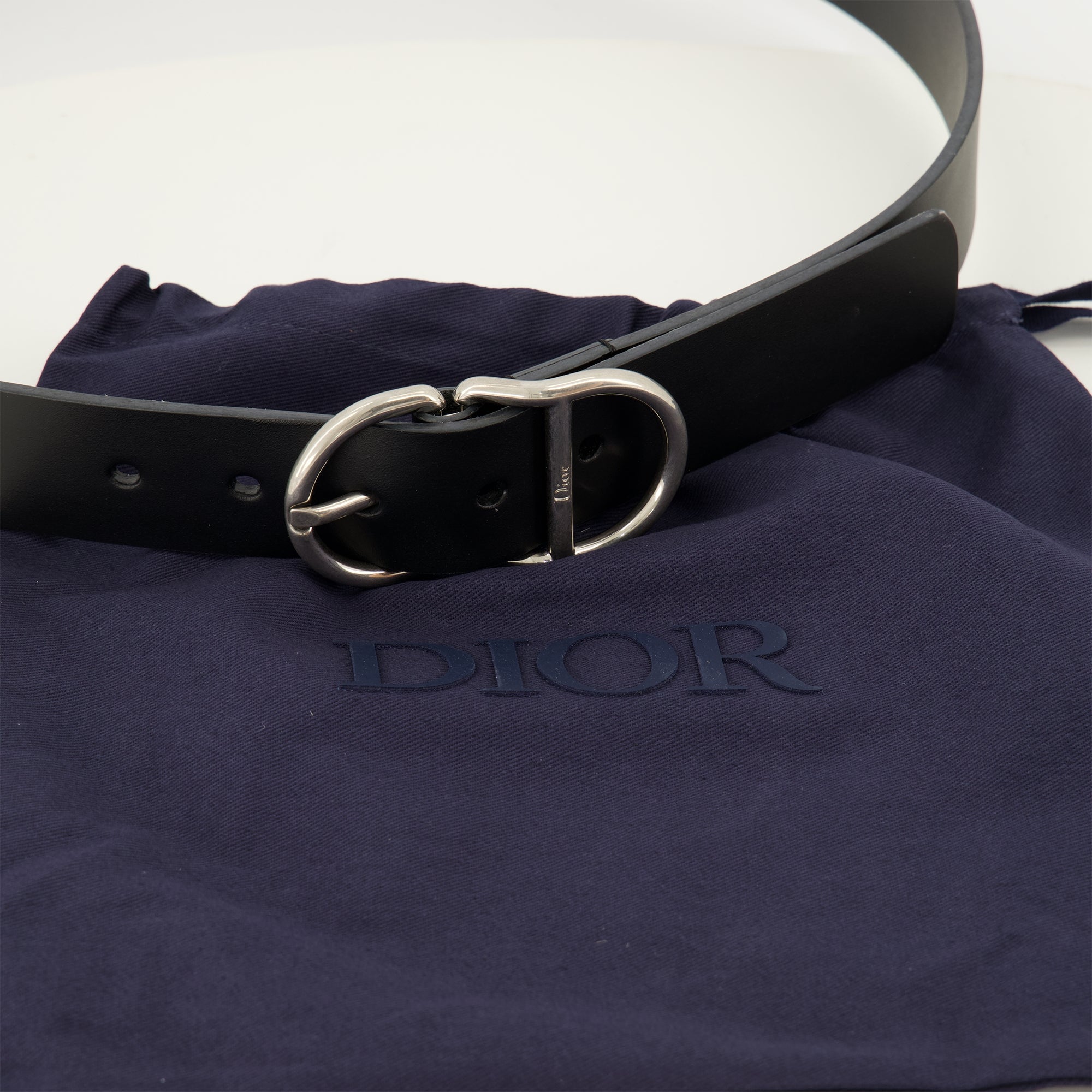 Ceintures Cinto de Couro Preto CD Dior Noir Homme
