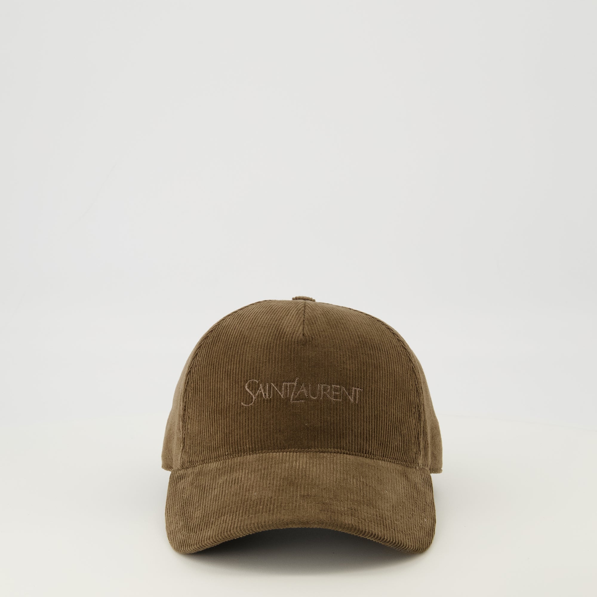 Image de l'article Casquette en velours côtelé marron de la marque Saint Laurent pour Homme - Saison Printemps-Été 2026 - Vue de Face