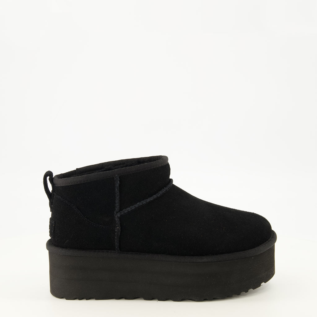 Bottines Stivali Ankle Ultra Mini Platform Neri Ugg Noir Femme