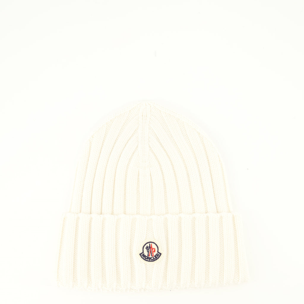 Chapeaux, casquettes et bonnets Beanie in Lana Bianco con Logo Moncler Blanc Femme