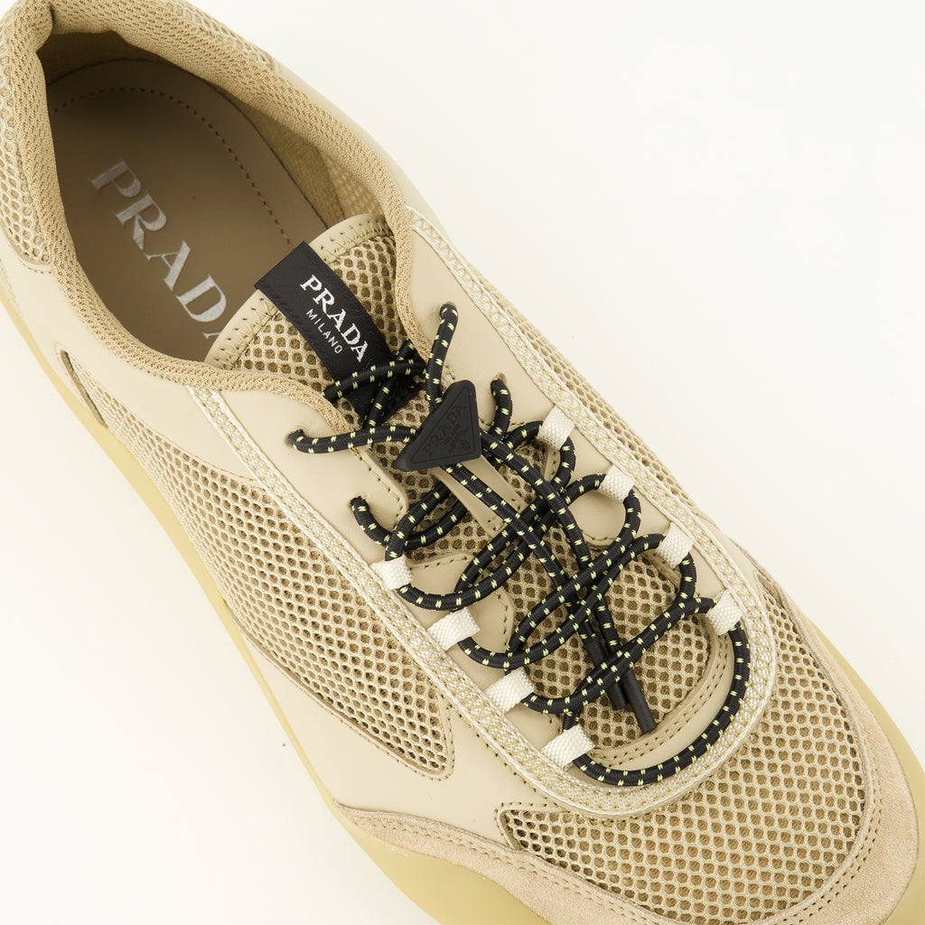 Baskets Sneakers Speedrock in Pelle e Mesh Beige Prada Beige Homme