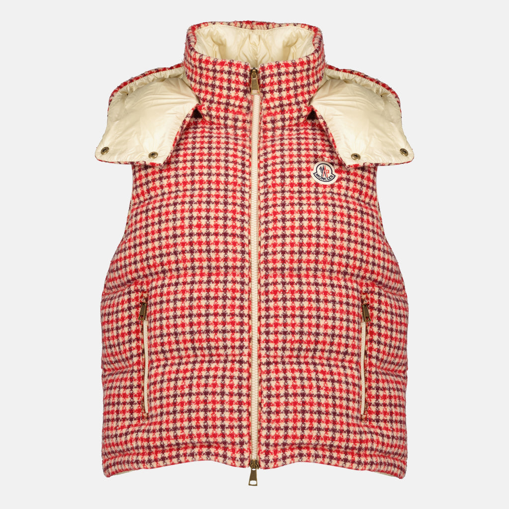 Vestes Doudoune sans manches Niverolles pied-de-poule Moncler Rouge Femme