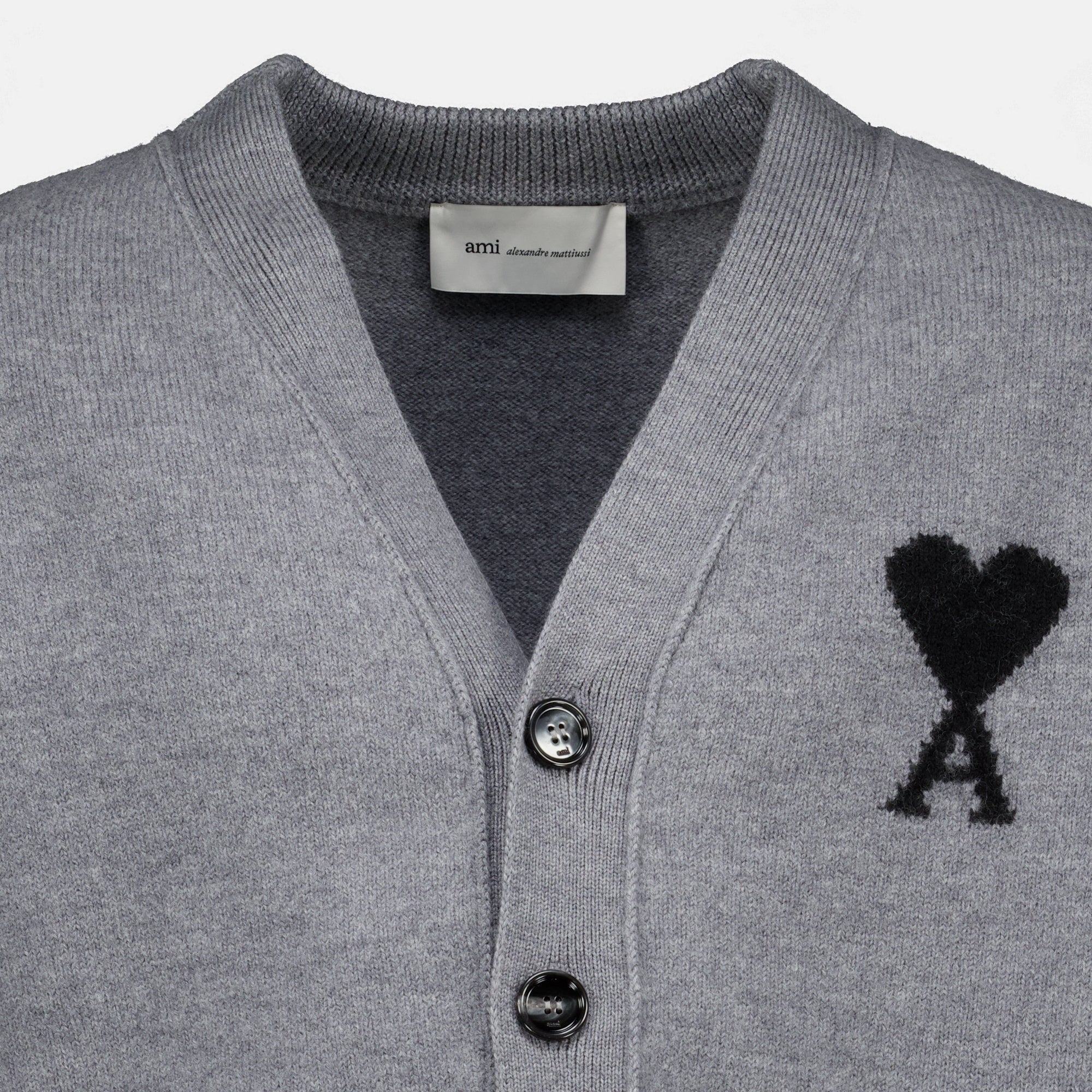 Maille Cárdigan AMI Corazón Gris en Lana Ami PARIS Gris Unisexe