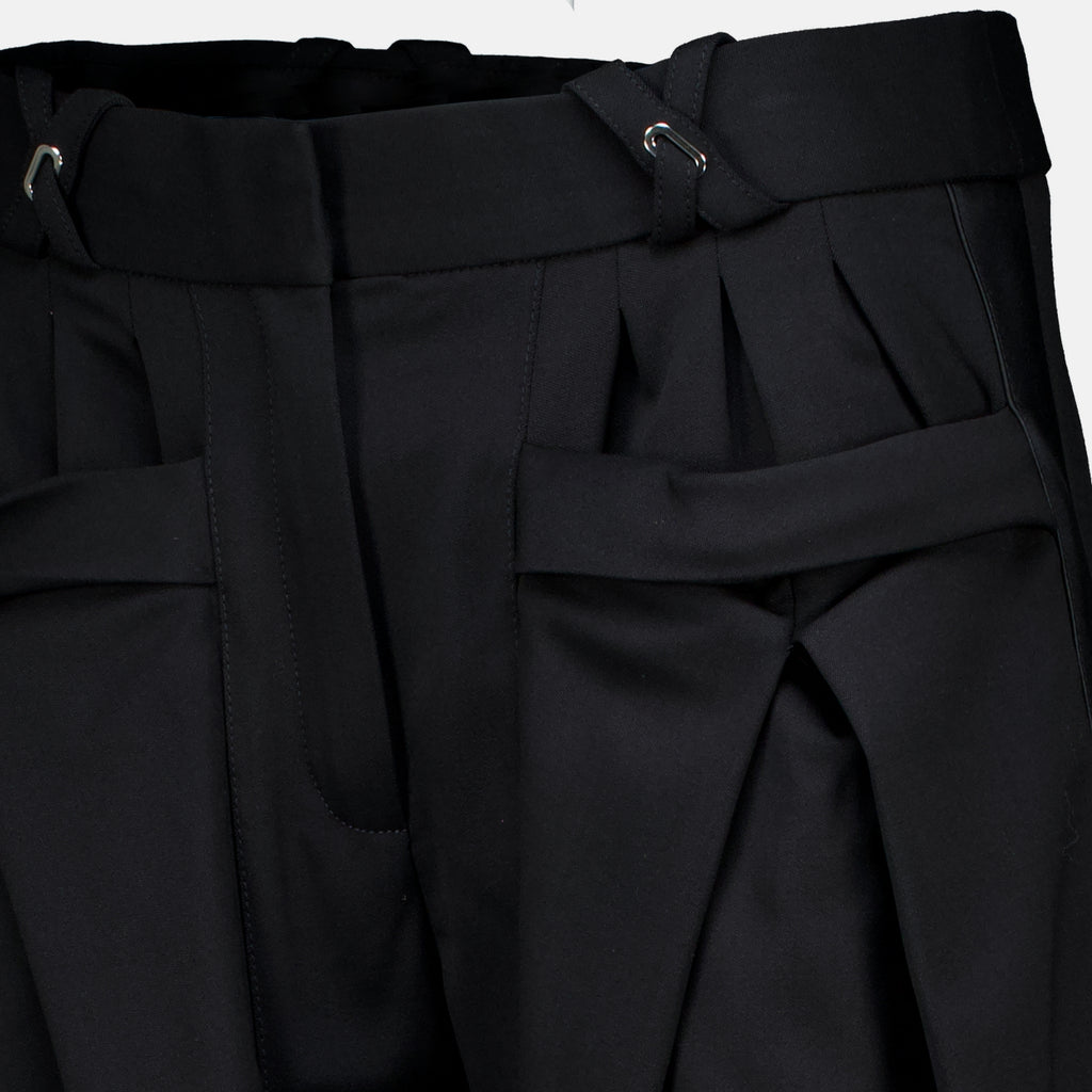 Pantalons 검정 넓은 다리 양모 바지 Rabanne Noir Femme