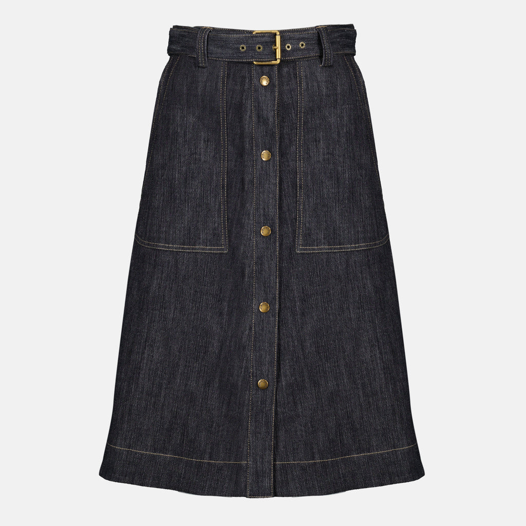 Jupes Jupe midi en denim bleu Moncler Bleu foncé Femme