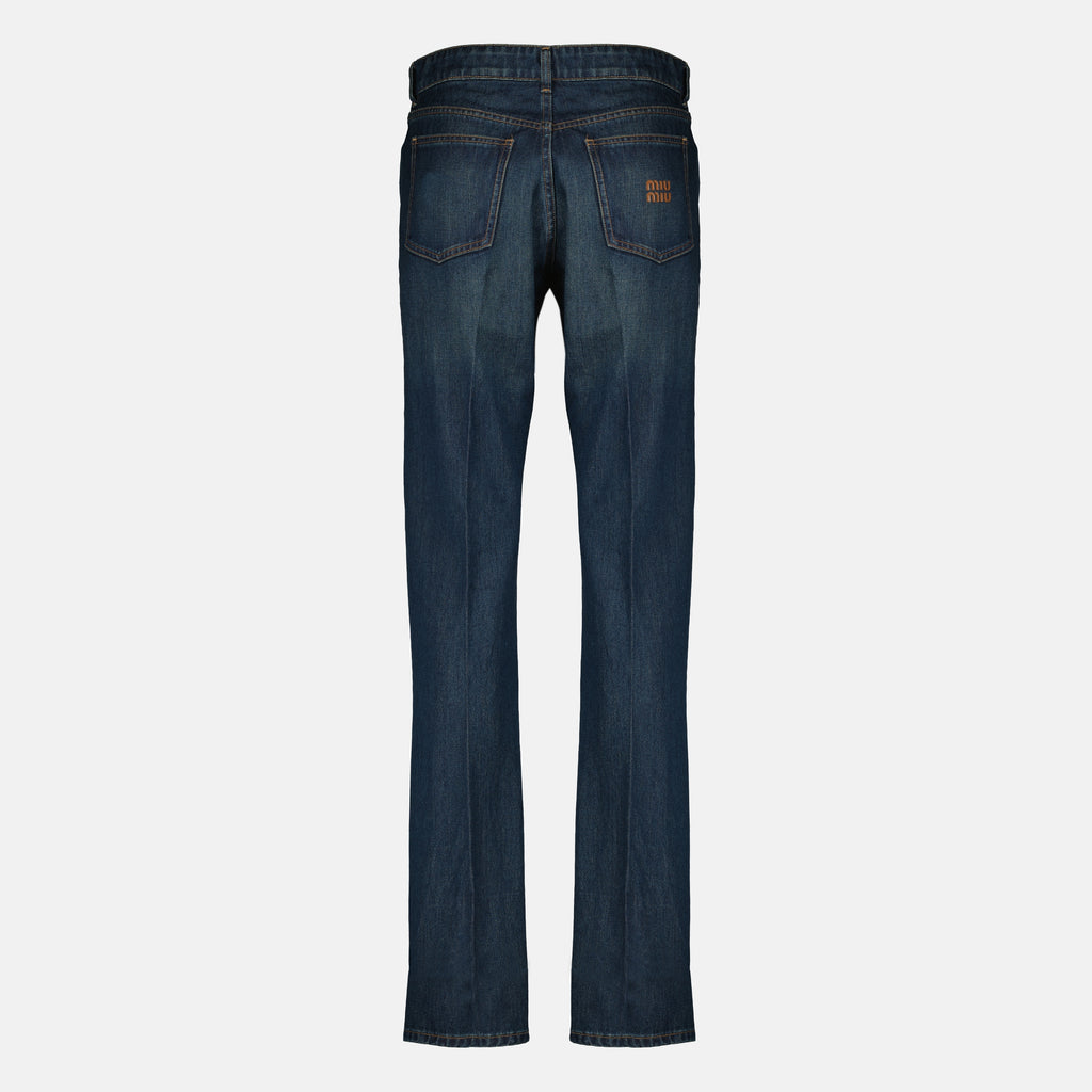 Image of the Miu Miu brand women's blue straight jeans - Spring-Summer 2026 - Detailed View_2