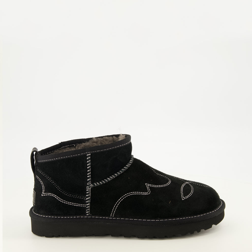 Bottines Bottes Classic Ultra mini Western noir Ugg Noir Femme