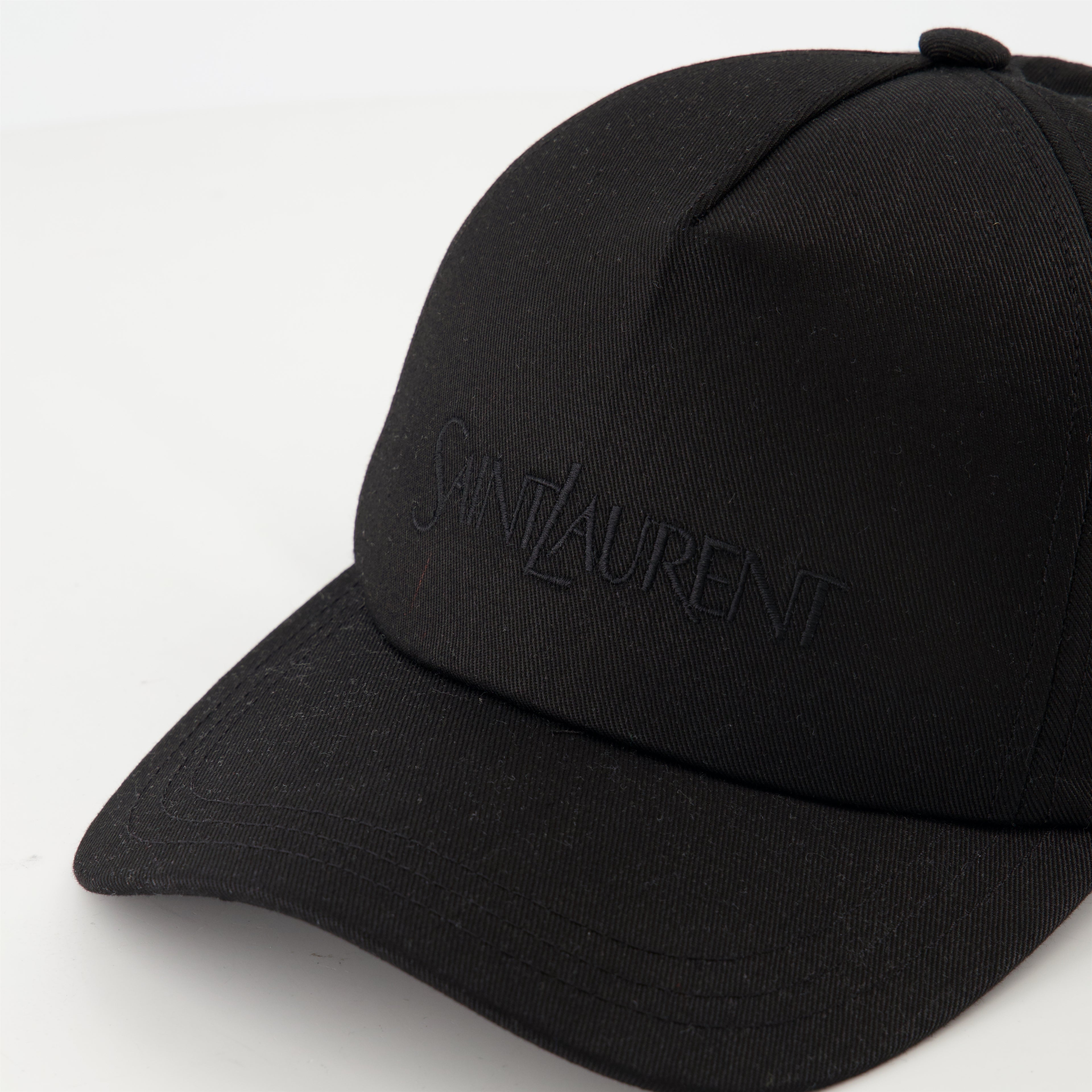 Hats, caps and beanies Embroidered Cotton Cap Saint Laurent Black Homme