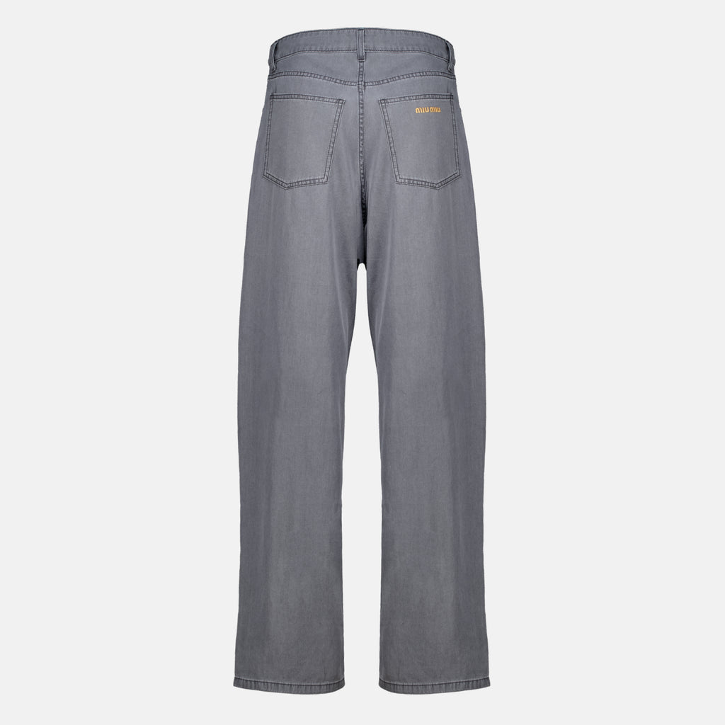 Pantalons Jeans in Denim Chambray Grigio Miu Miu Gris Femme