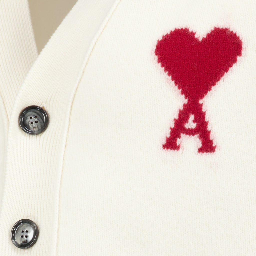 Maille Cardigan AMI Coração em Lã Branca Ami PARIS Blanc Unisexe