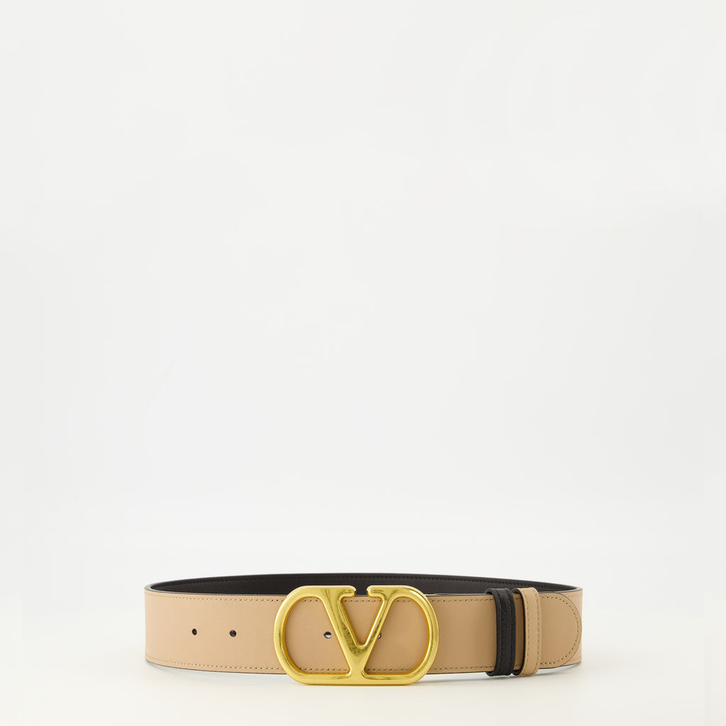 Image de l'article Ceinture Vlogo réversible beige et noir 40 mm de la marque Valentino Garavani pour Femme - Saison Printemps-Été 2026 - Vue de Face