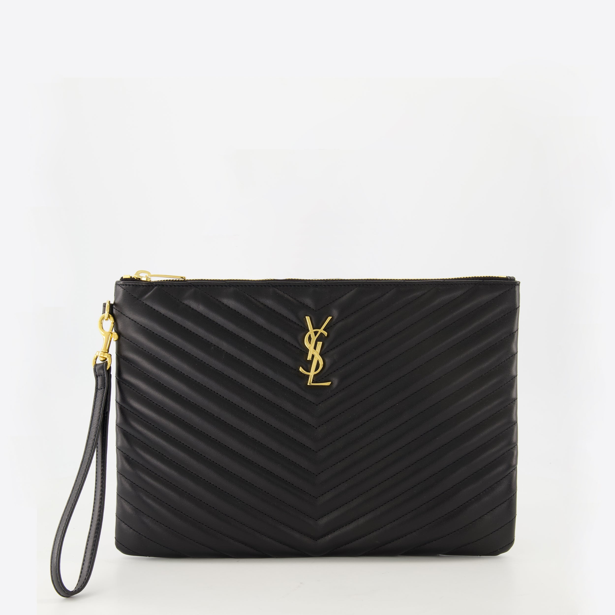 Imagem da clutch Cassandre preta da marca Saint Laurent para Mulheres - Temporada Primavera-Verão 2026 - Vista Frontal