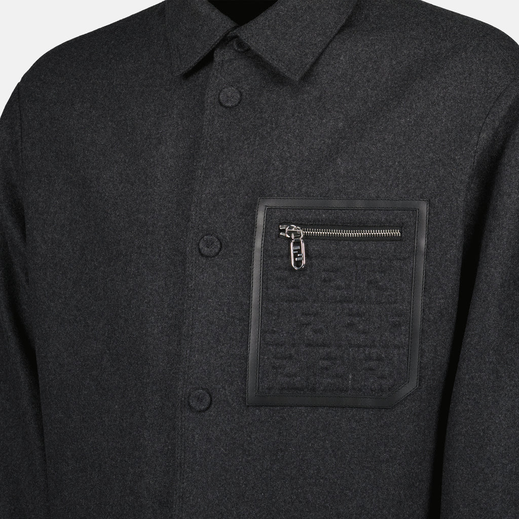 Camicie Giacca Camicia in Lana Fendi Grigio Homme