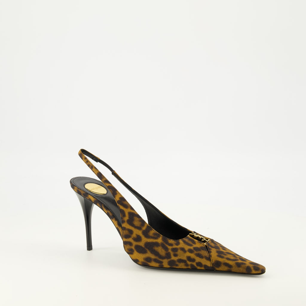 Escarpins Slingbacks Babylone Breteuil en léopard Saint Laurent Marron Femme