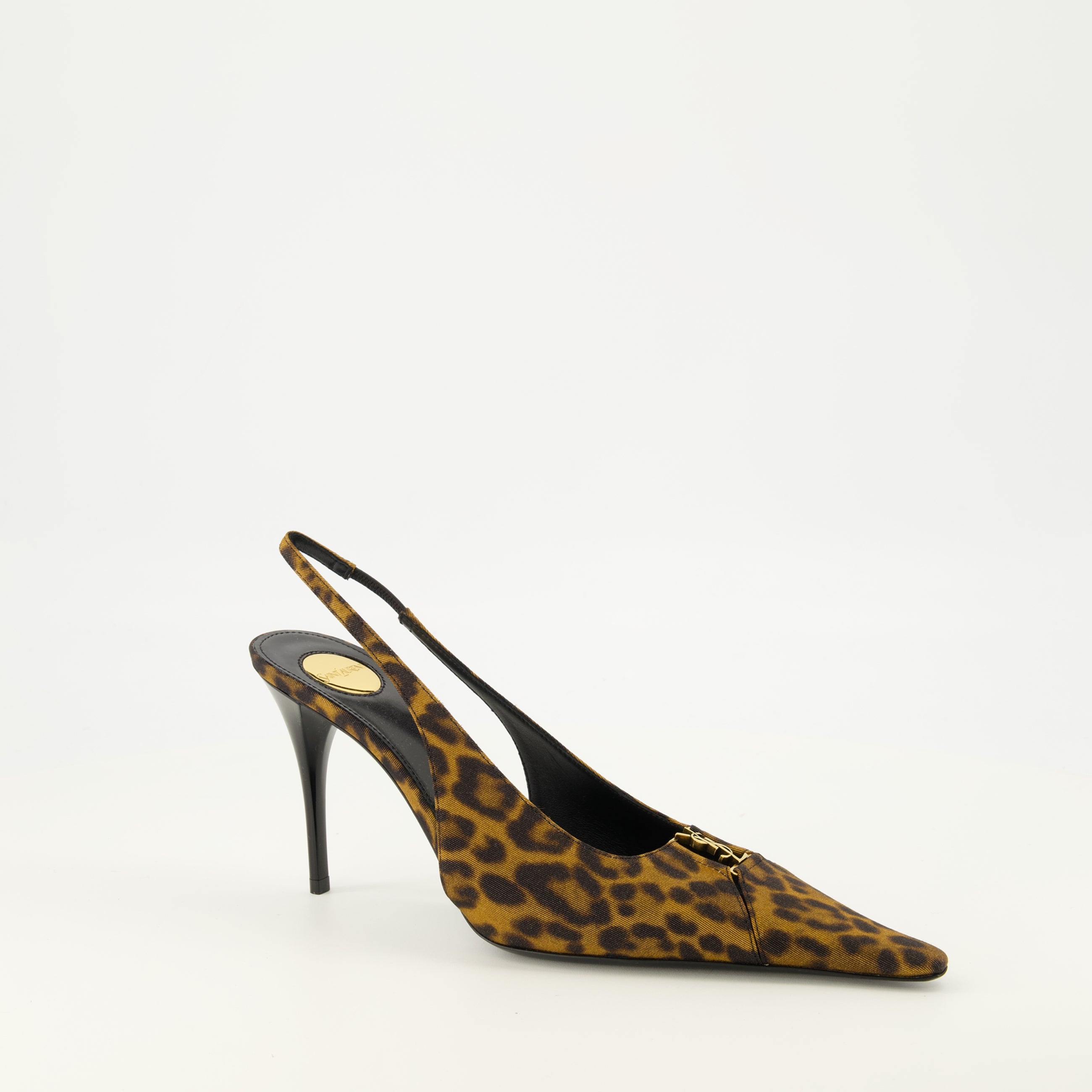 Escarpins Slingbacks Babylone Breteuil en léopard Saint Laurent Marron Femme