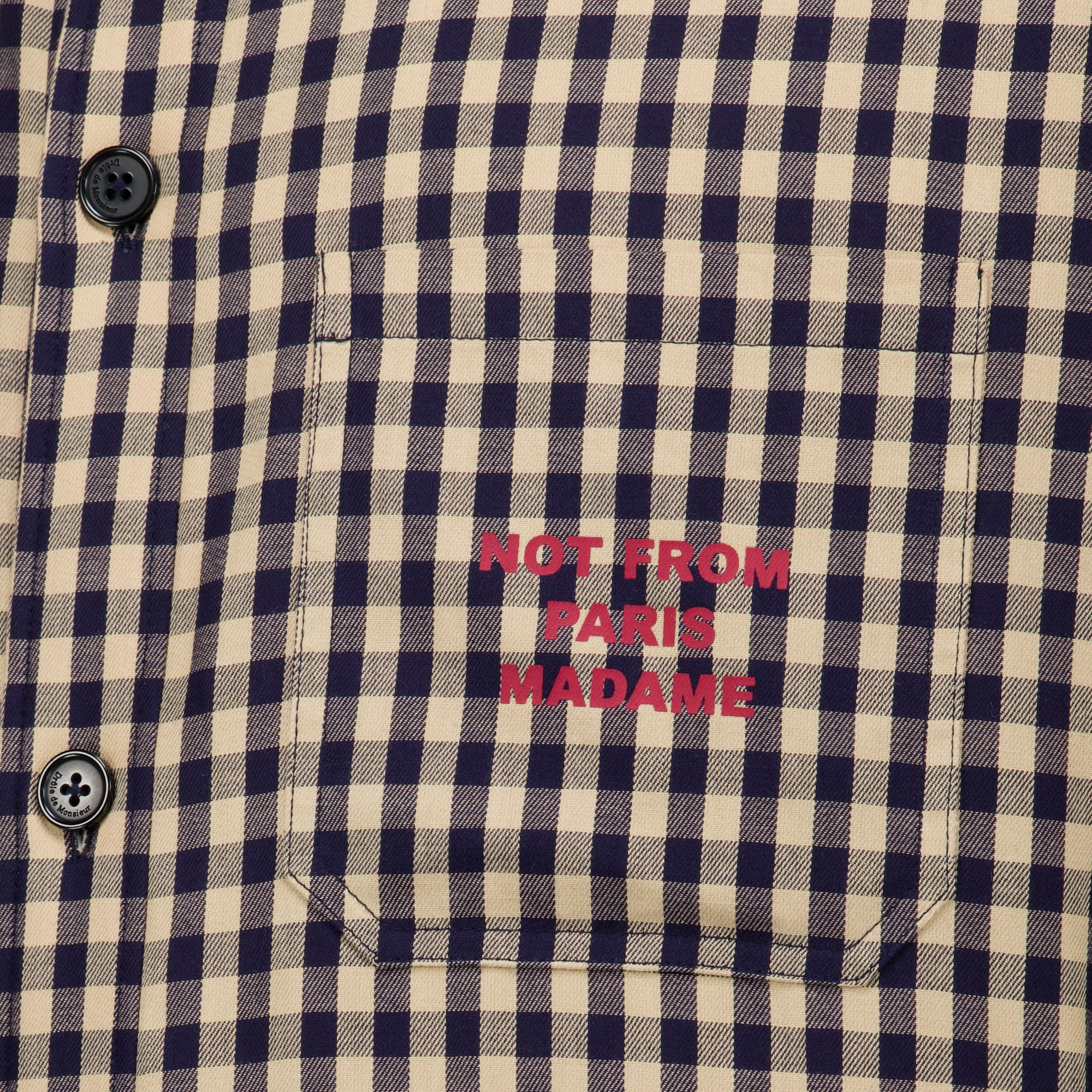 Chemises 브라운 체크 패턴 슬로건 오버셔츠 Drole De Monsieur Marron Homme