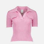 Image de l'article T-shirt côtelé rose de la marque Patou pour Femme - Saison Printemps-Été 2026 - Vue de Face