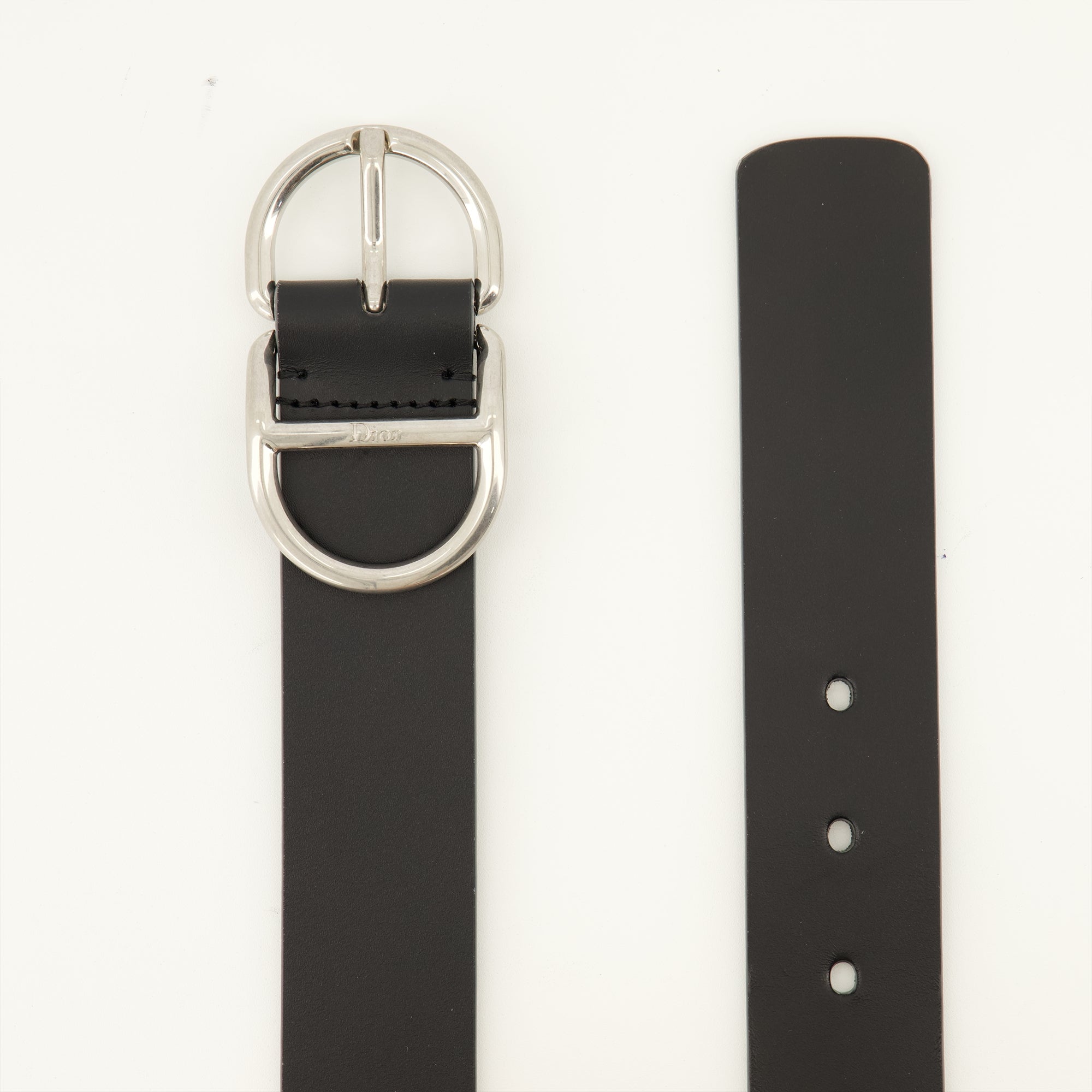 Ceintures Cinto de Couro Preto CD Dior Noir Homme