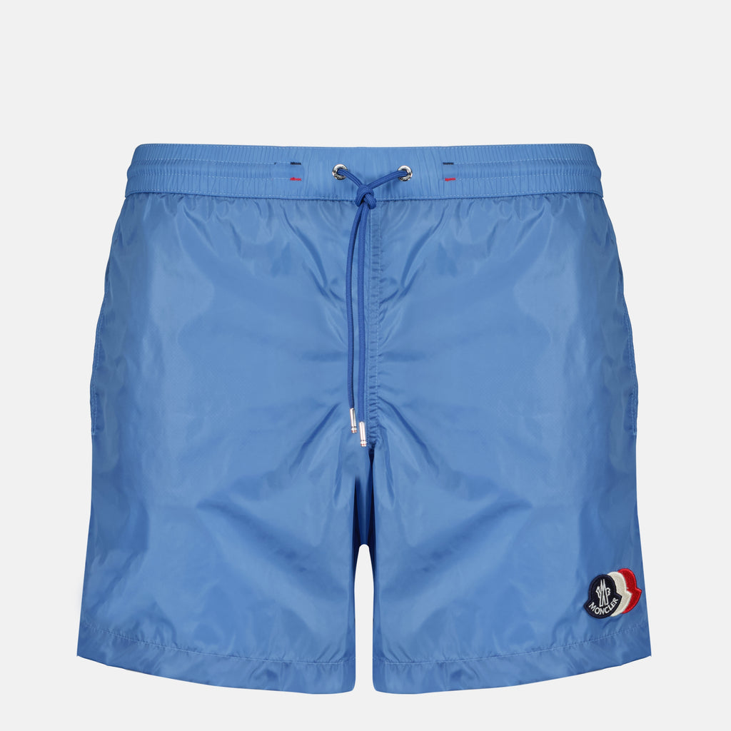 Image de l'article Short de bain à logo bleu en nylon de la marque Moncler pour Homme - Saison Printemps-Été 2026 - Vue de Face