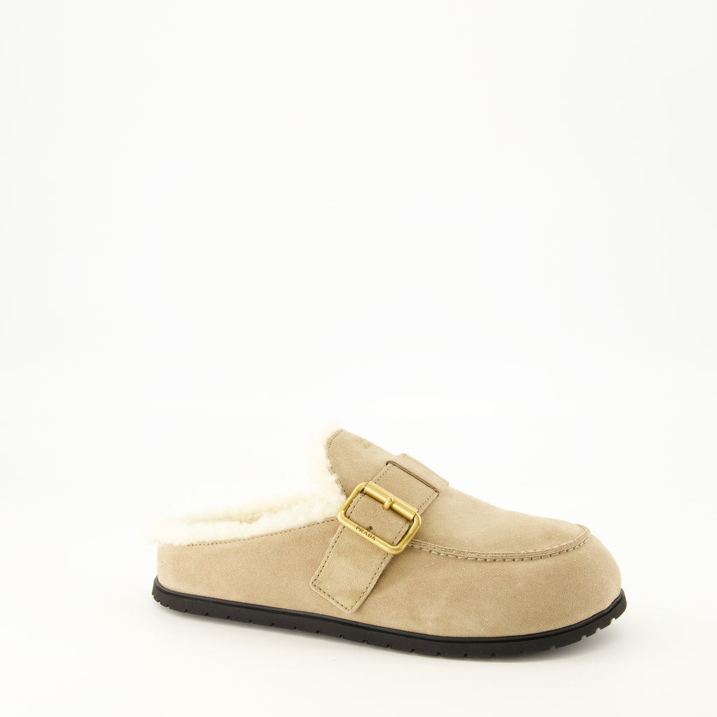 Chaussures ouvertes Mules de Camurça Beje Prada Beige Femme