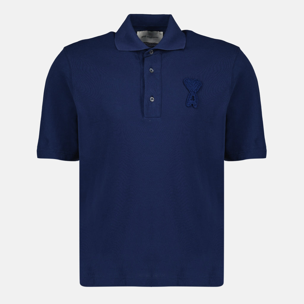 Image de l'article Polo AMI de coeur tissé bleu beige de la marque Ami PARIS pour Unisex - Saison Printemps-Été 2026 - Vue de Face