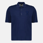 Immagine del Polo AMI di cuore tessuto blu beige del marchio Ami PARIS per Unisex - Stagione Primavera-Estate 2026 - Vista Frontale