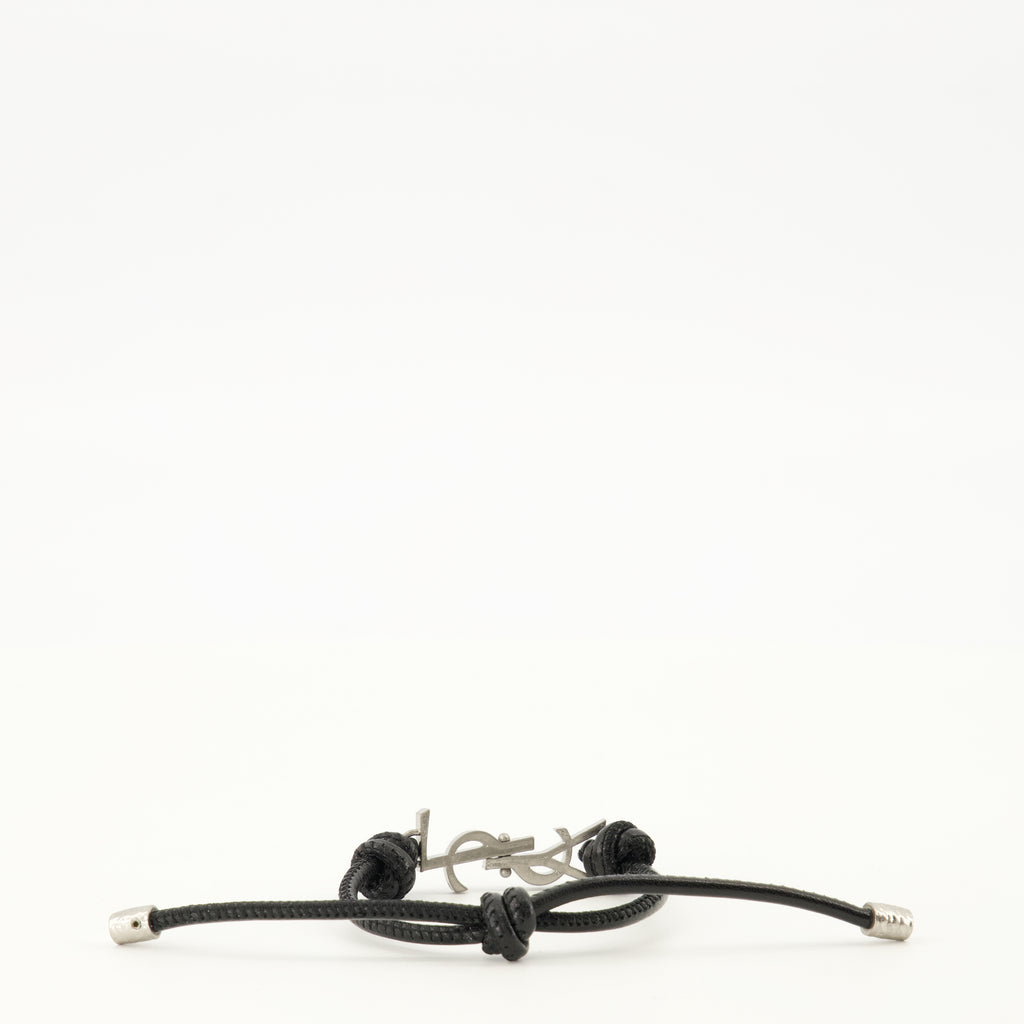 Bijoux Bracelet Cassandre en cuir noir Saint Laurent Noir Homme