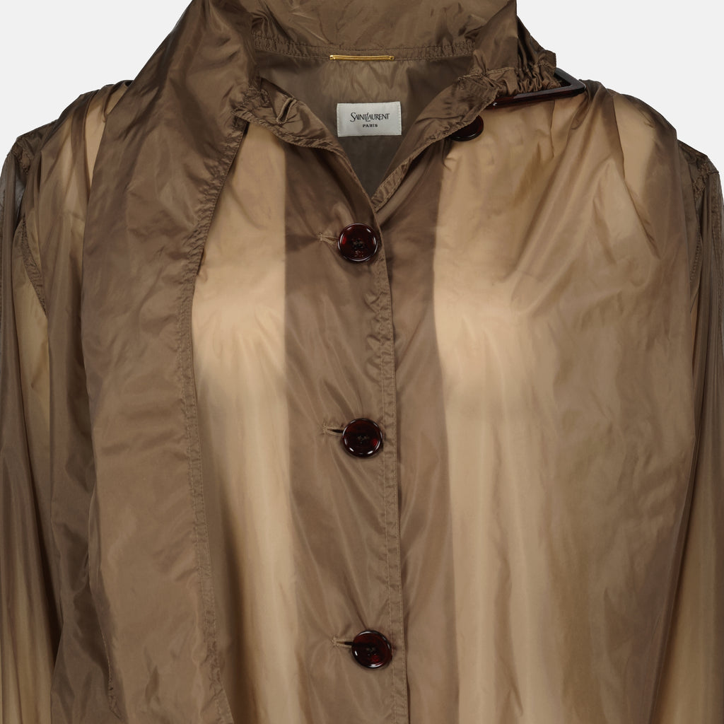 Manteaux Blusa de Seda com Laço em Nylon Castanho Saint Laurent Marron Femme