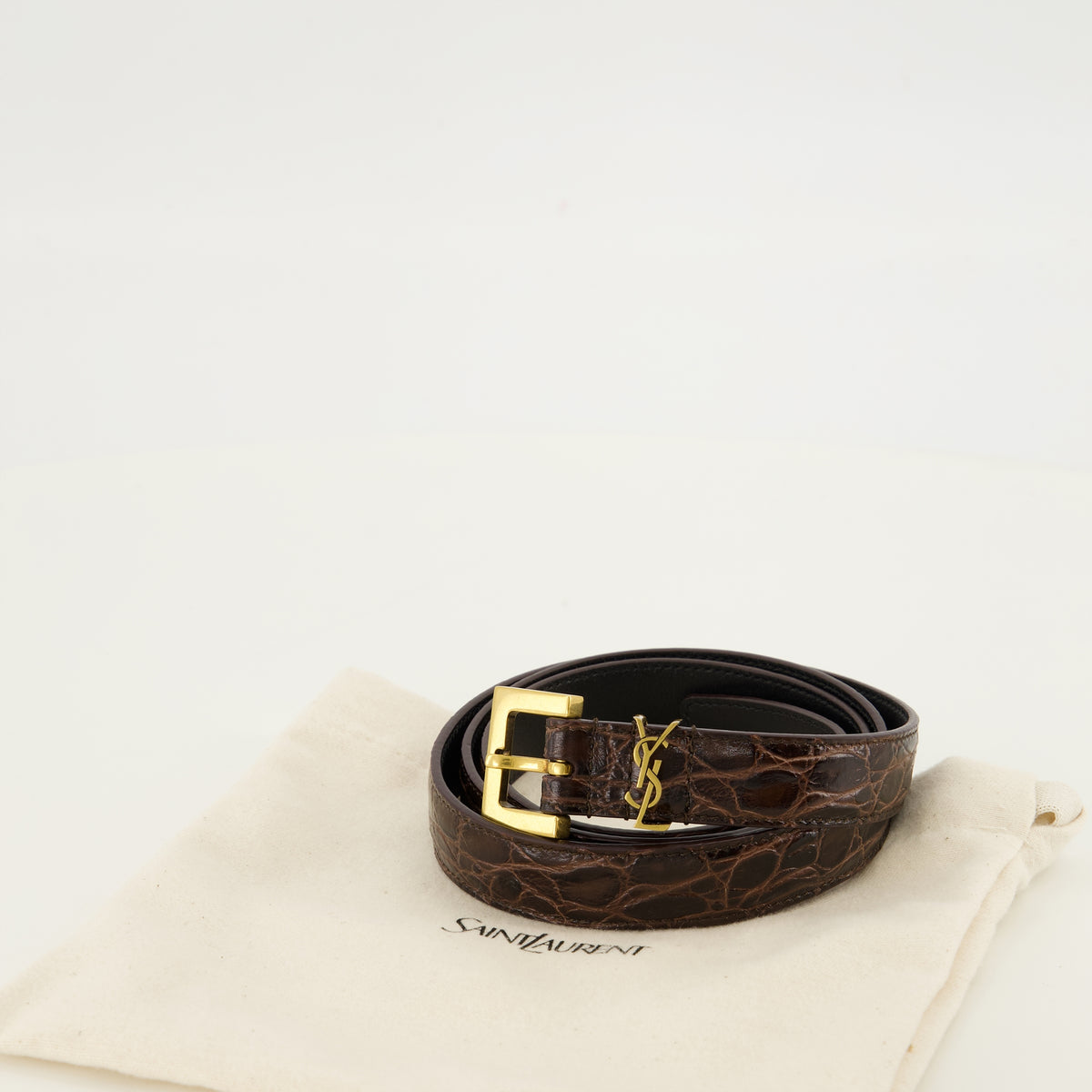 Ceintures Ceinture Cassandre fine crocodile Saint Laurent Marron Femme