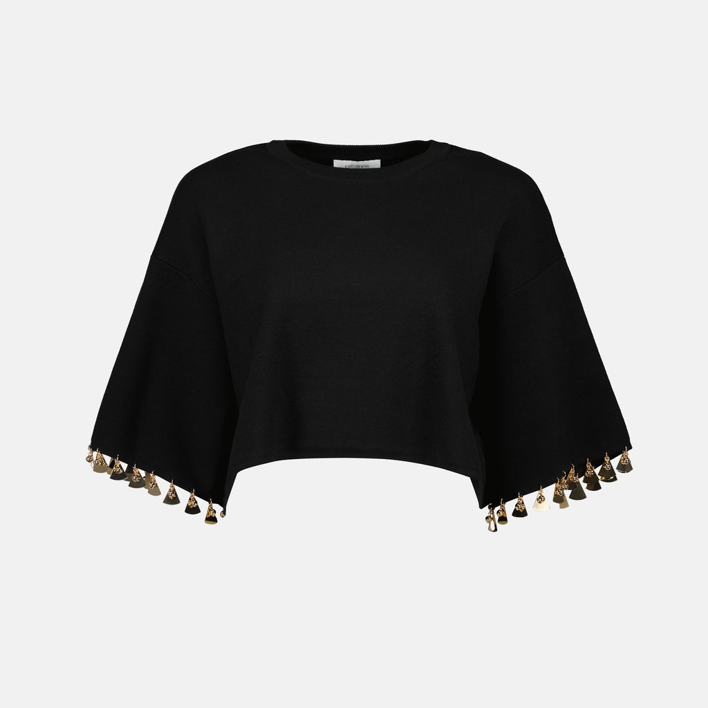 T-shirt Maglione Corto in Maglia Rabanne Nero Femme