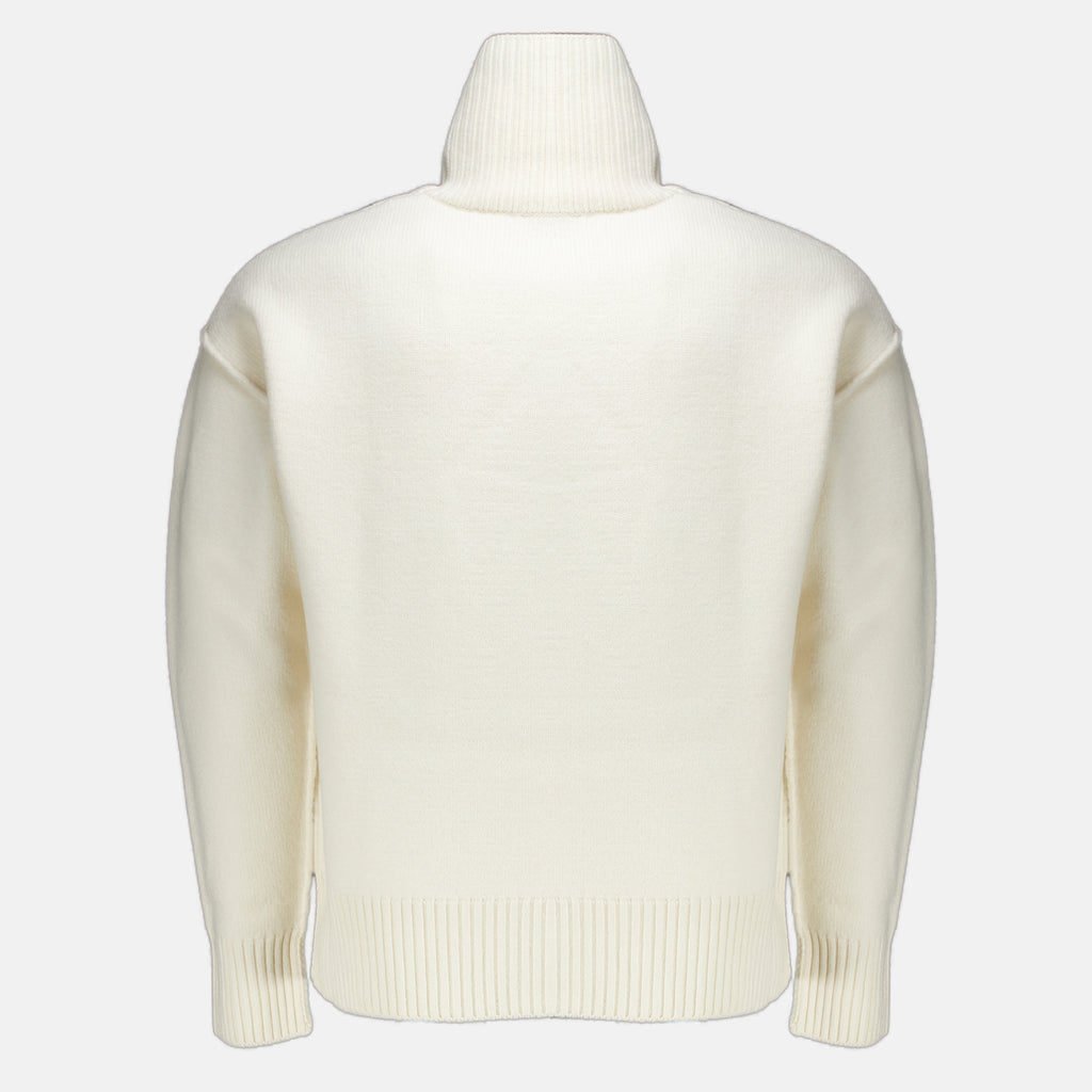 Maille Maglione Collo Alto Bianco AMI Heart Ami PARIS Blanc Unisexe