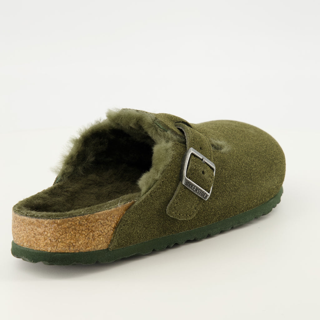Chaussures ouvertes Kaki Fur Boston Mules Birkenstock Kaki Unisexe