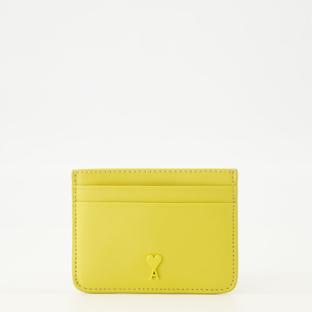 Ami PARISブランドのユニセックス用黄色いハートフレンドカードホルダーの画像 - 2026年春夏シーズン - 正面ビュー