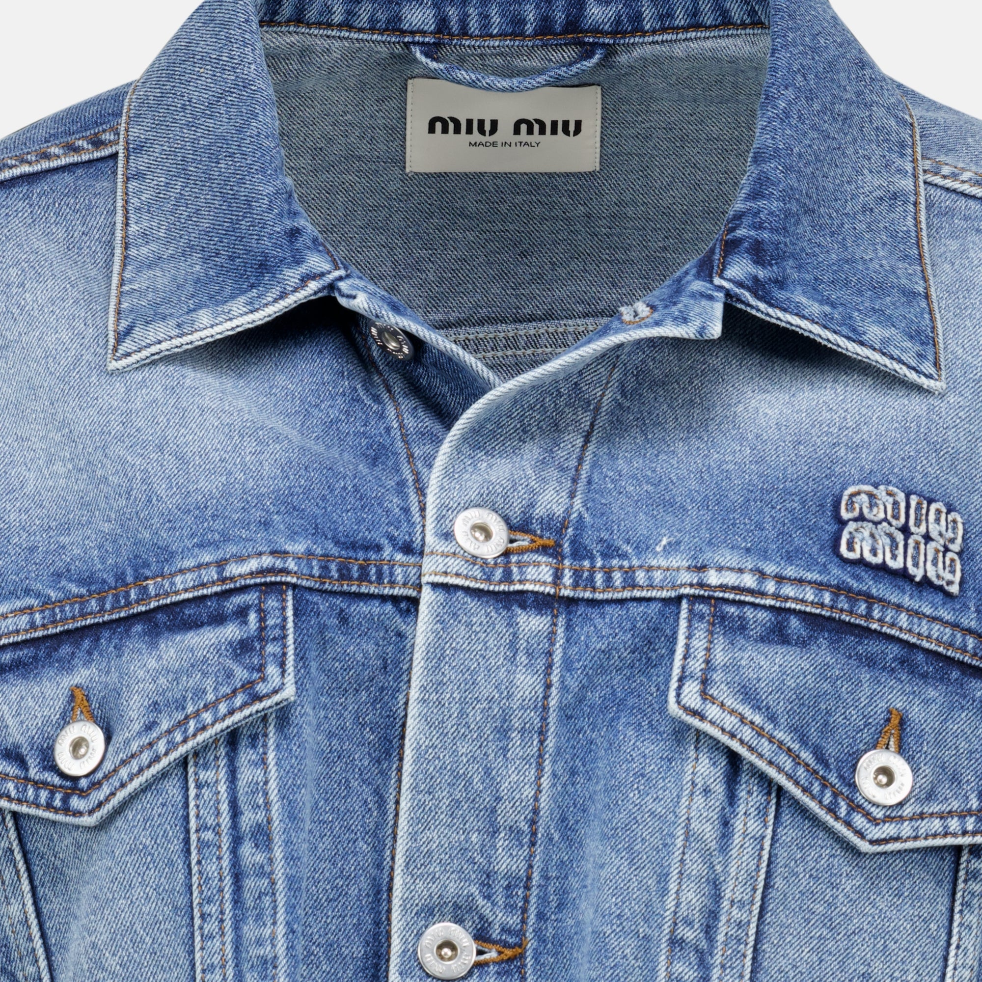 Vestes Veste en denim bleu courte Miu Miu Bleu Femme