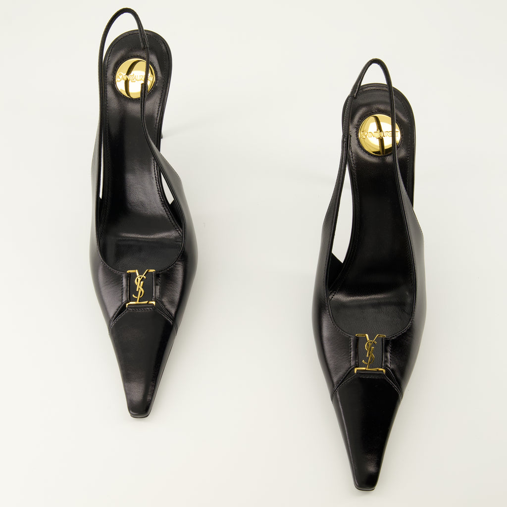 Image de l'article Escarpins Babylone en cuir noir de la marque Saint Laurent pour Femme - Saison Printemps-Été 2026 - Vue de dessus paire de chaussure