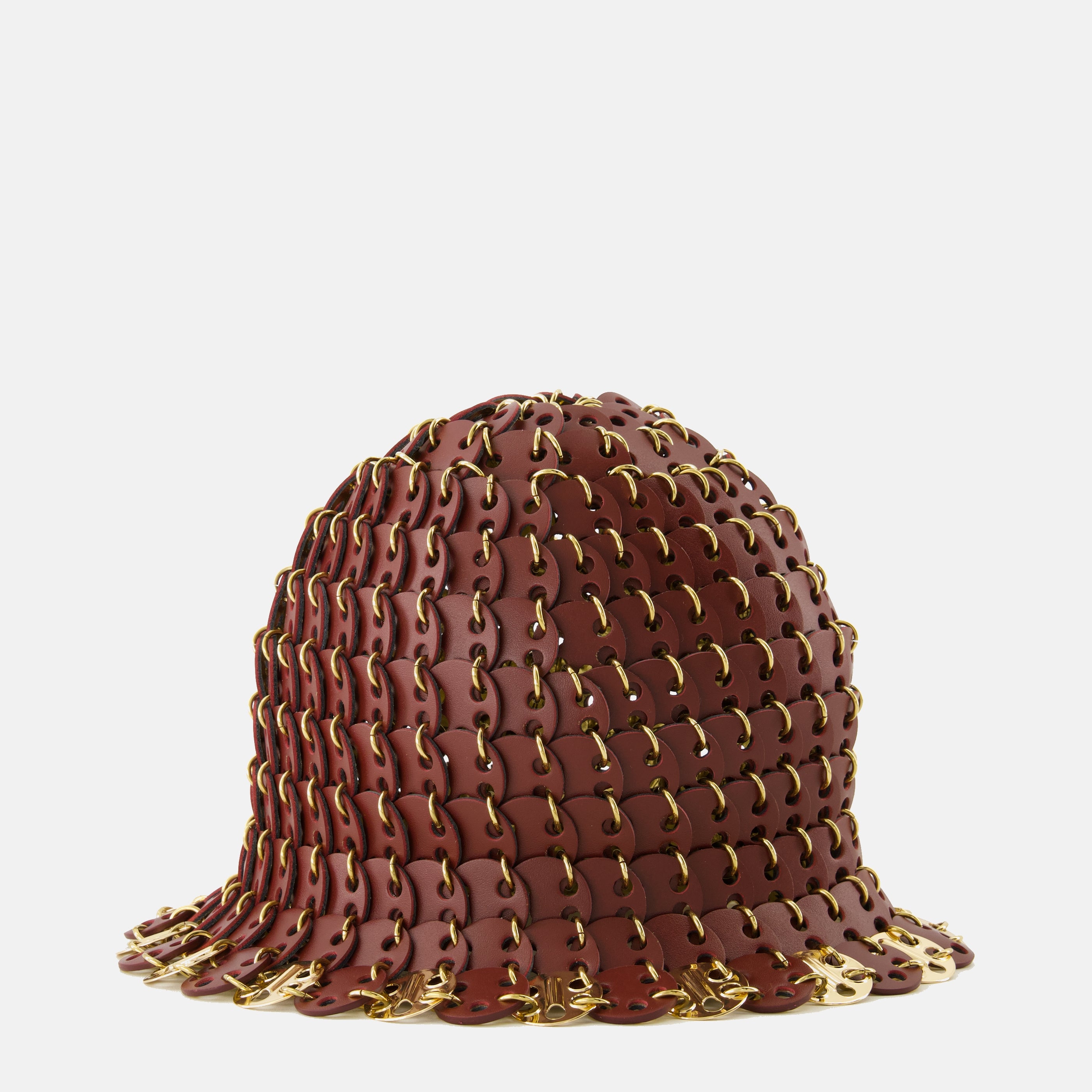 Imagem do chapéu bob em pele bordeaux da marca Rabanne para Mulheres - Coleção Primavera-Verão 2026 - Vista Frontal