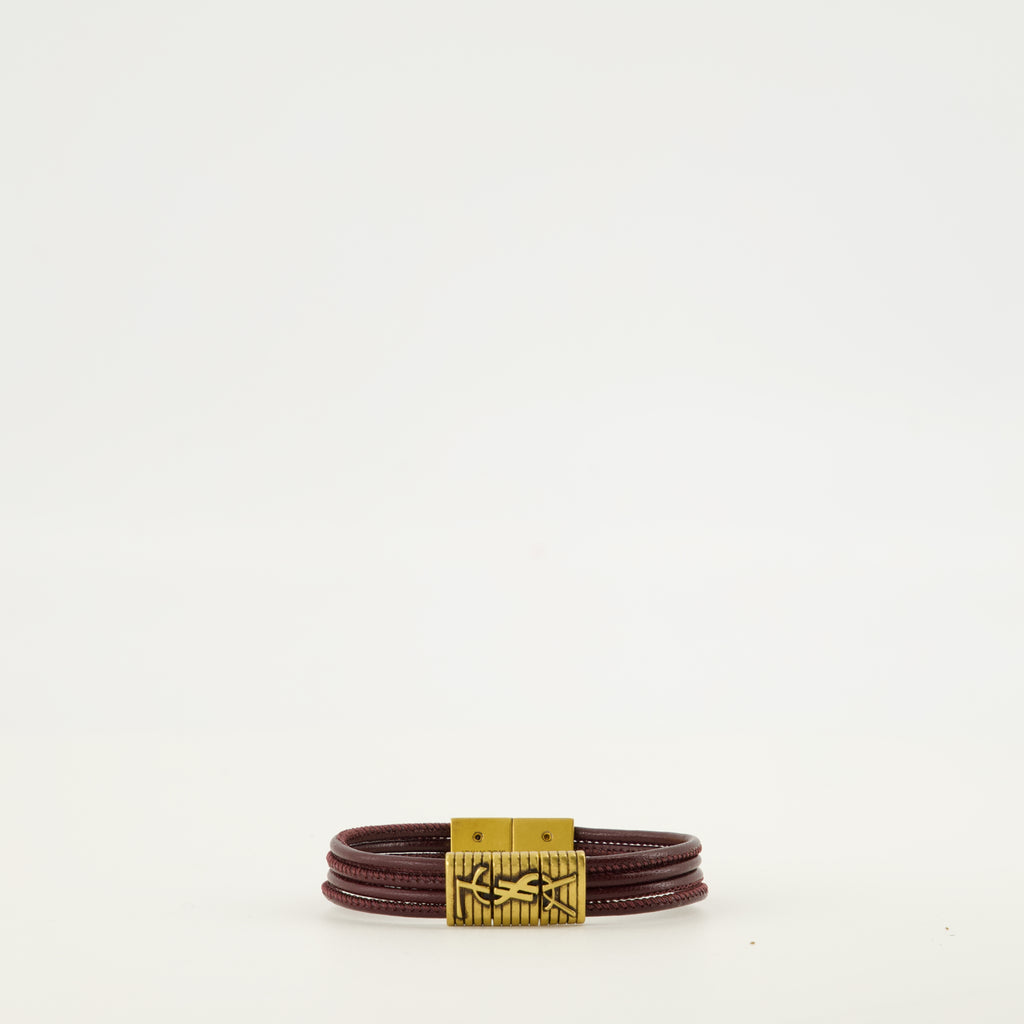 Bijoux Bracelet Cassandre en cuir bordeaux Saint Laurent Bordeaux Femme