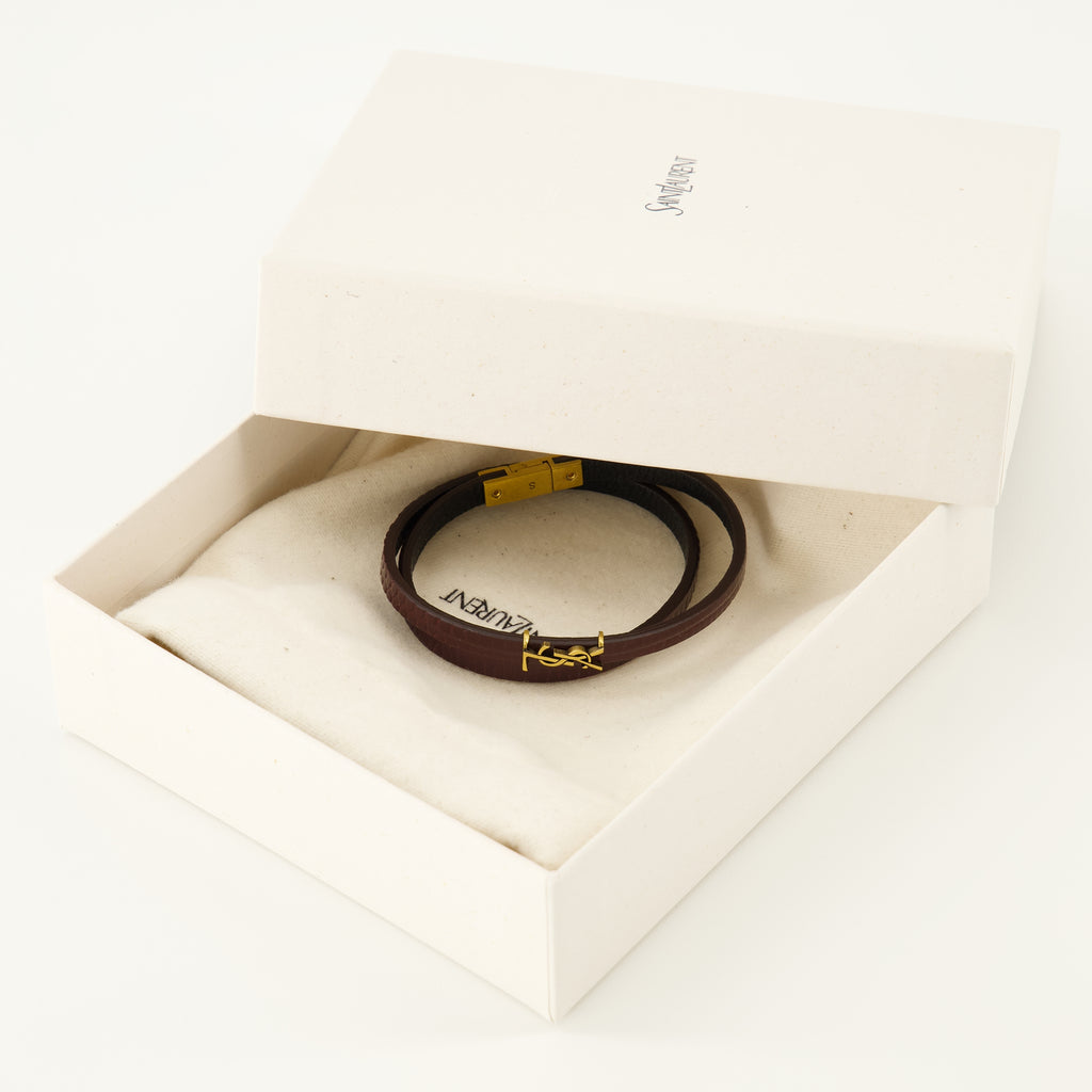 Image de l'article Bracelet double tour bordeaux effet croco de la marque Saint Laurent pour Femme - Saison Automne-Hiver 2025 - Vue détaillée_3