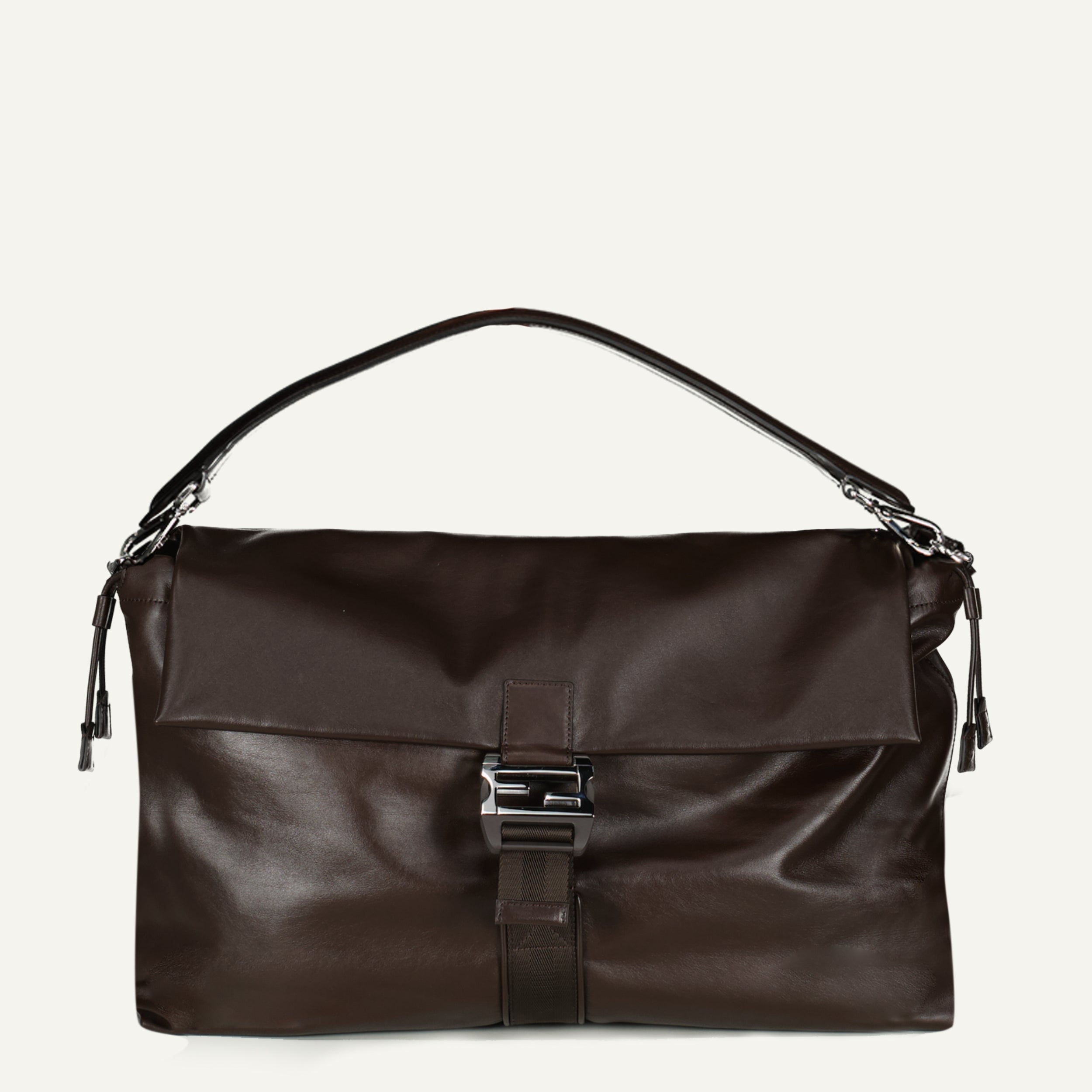 Image of the Fendi Men's Brown Maxi Flux Messenger Bag - Fall-Winter 2025 - Front View