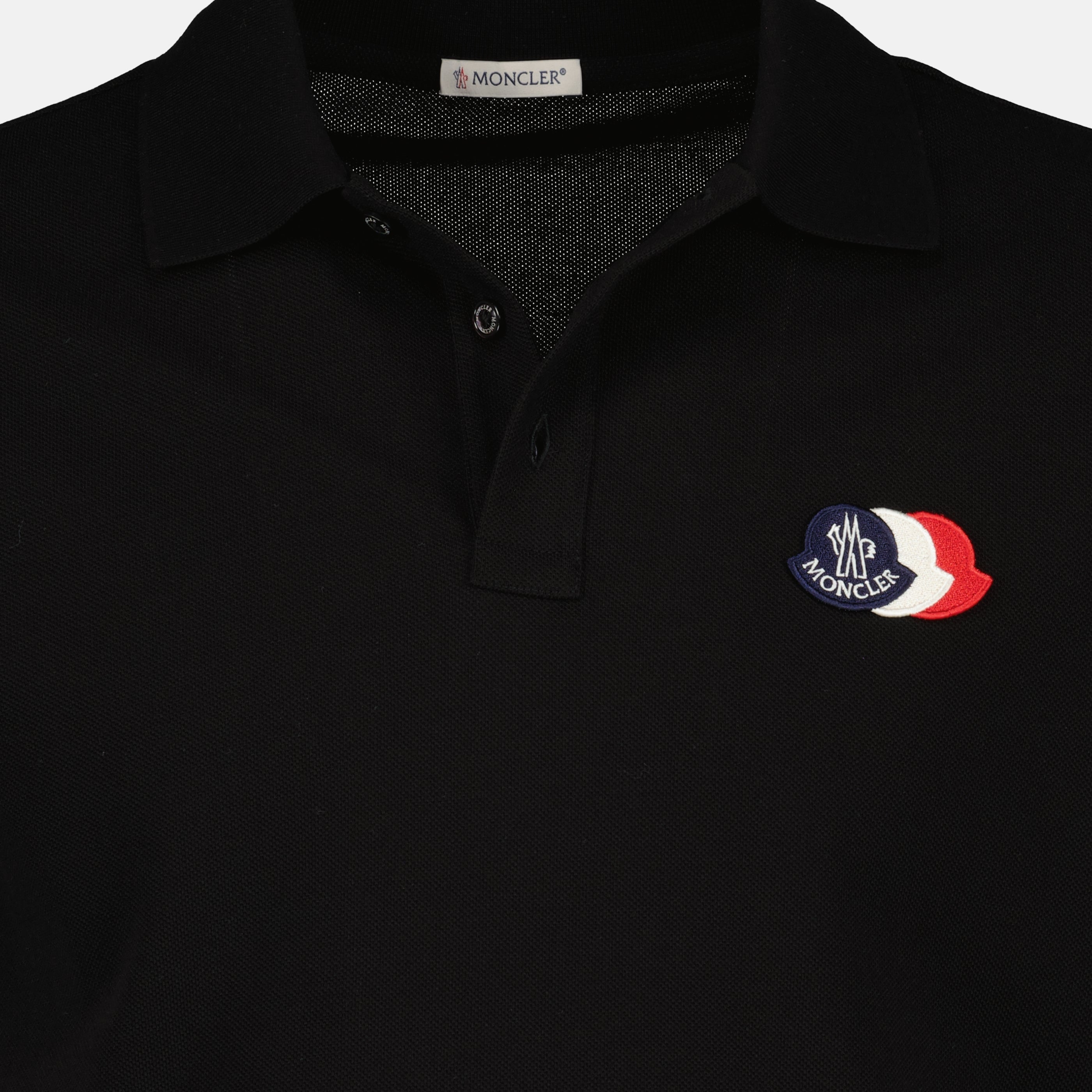 Polos ブラックコットンピケポロ Moncler Noir Homme