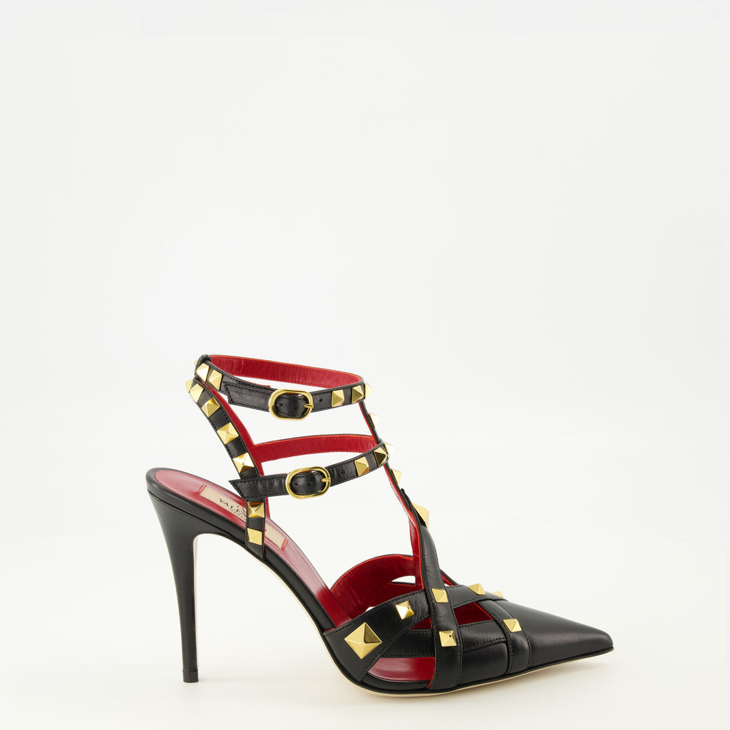 Escarpins Zapatos de tacón Rockstud en piel negra y roja Valentino Garavani Noir Femme
