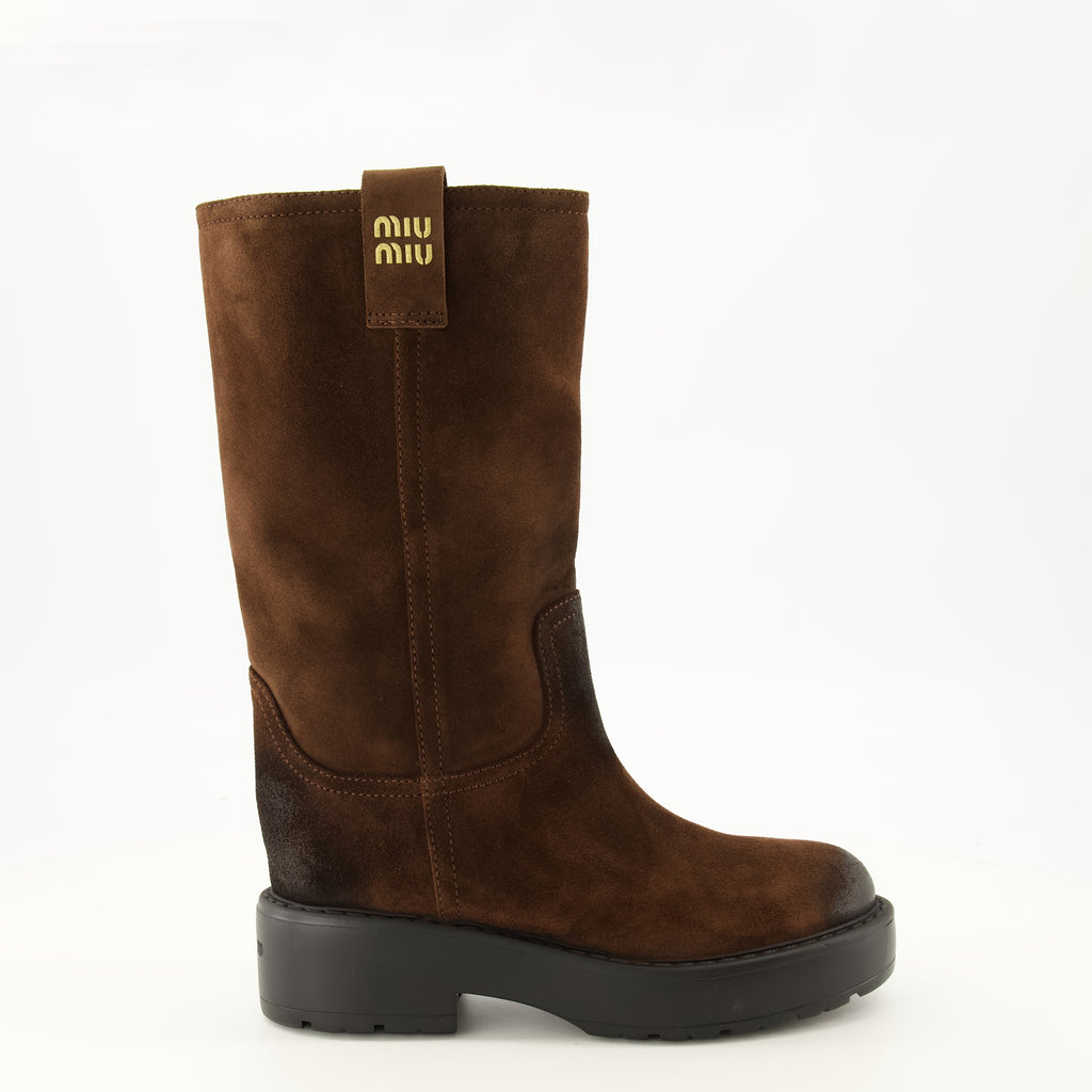 Bottes Bottes Moro en suède marron Miu Miu Marron Femme