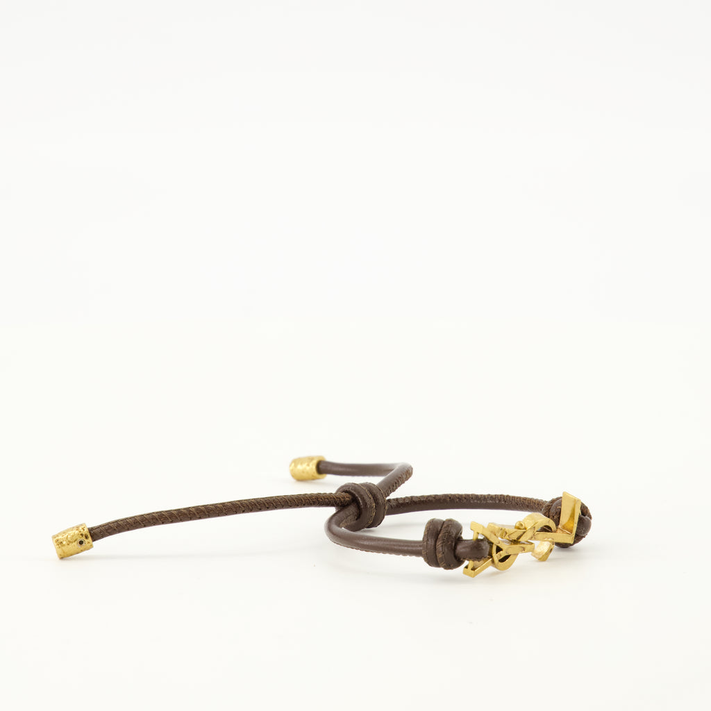 Bijoux Bracelet Cassandre en cuir marron Saint Laurent Marron Homme