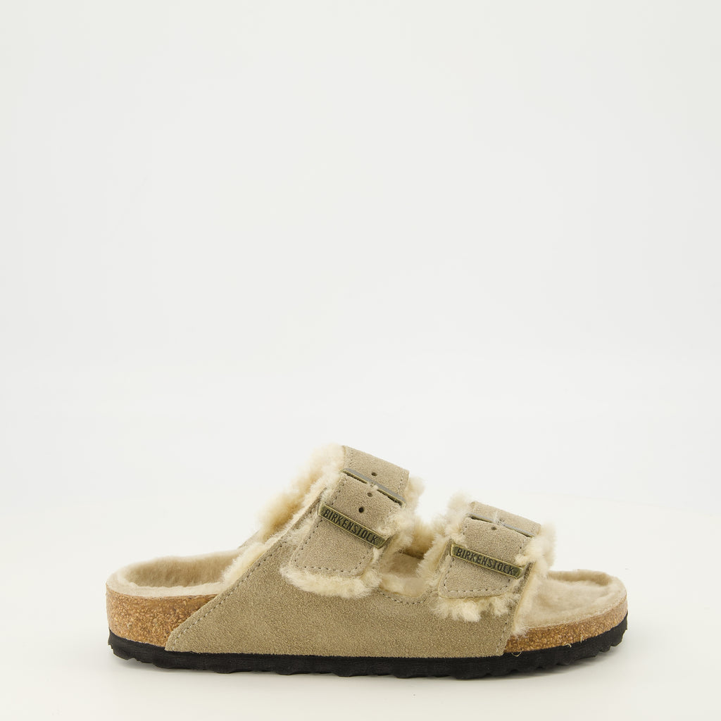 Chaussures ouvertes Sandales Arizona à fourrure beige Birkenstock Beige Unisexe