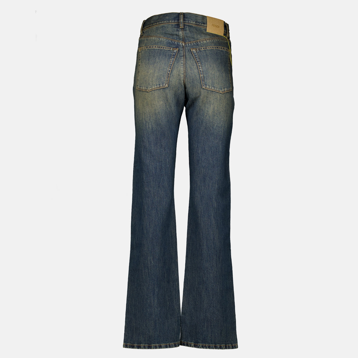 Pantalons Jean Straight com Costura Amarela em Contraste Fendi Bleu Femme